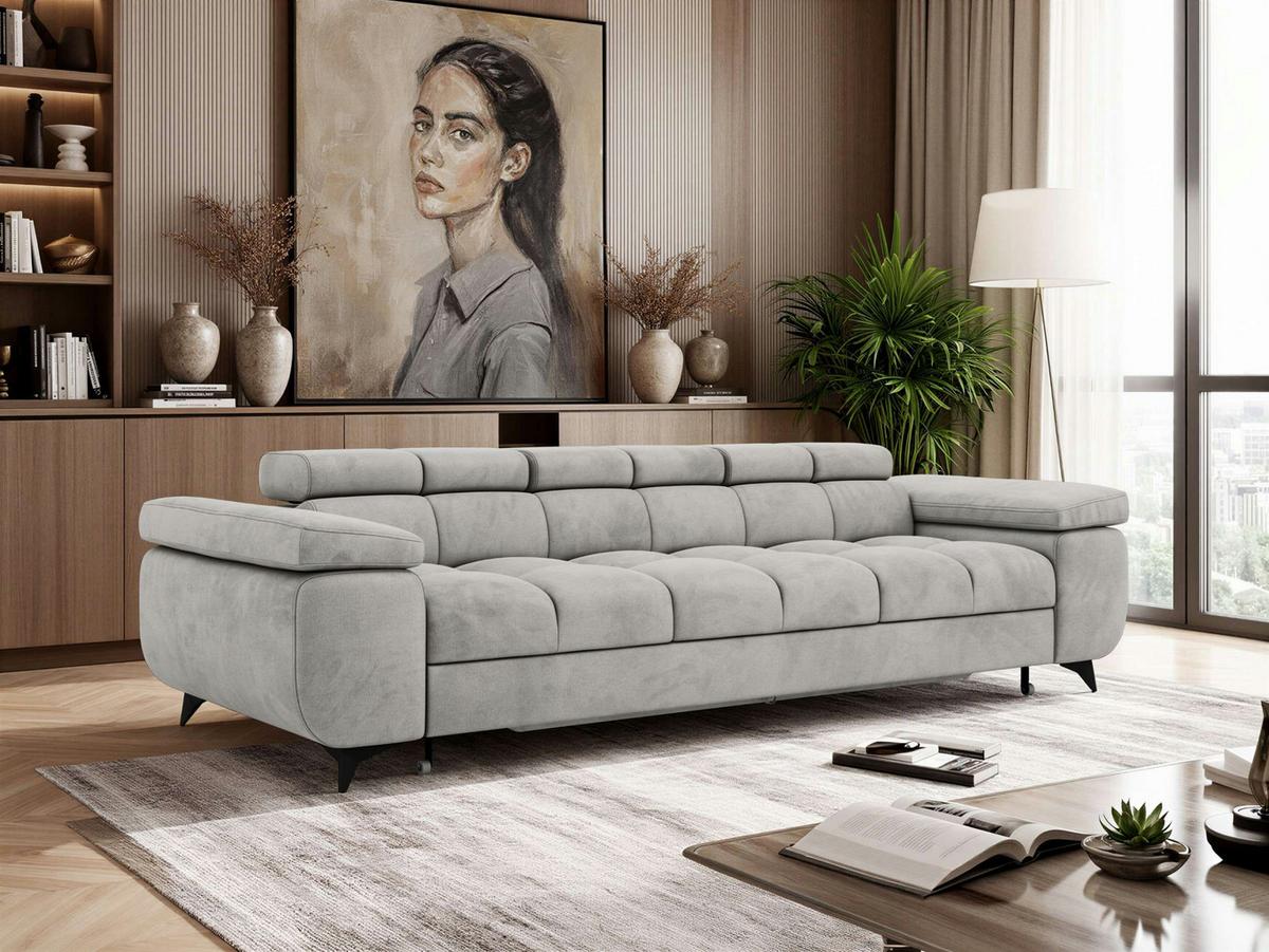 3-SITZER SOFA NIDELLO - Hellgrau Velvet - Hellgrau/Schwarz, Textil/Metall (260/70/97cm) - MKS