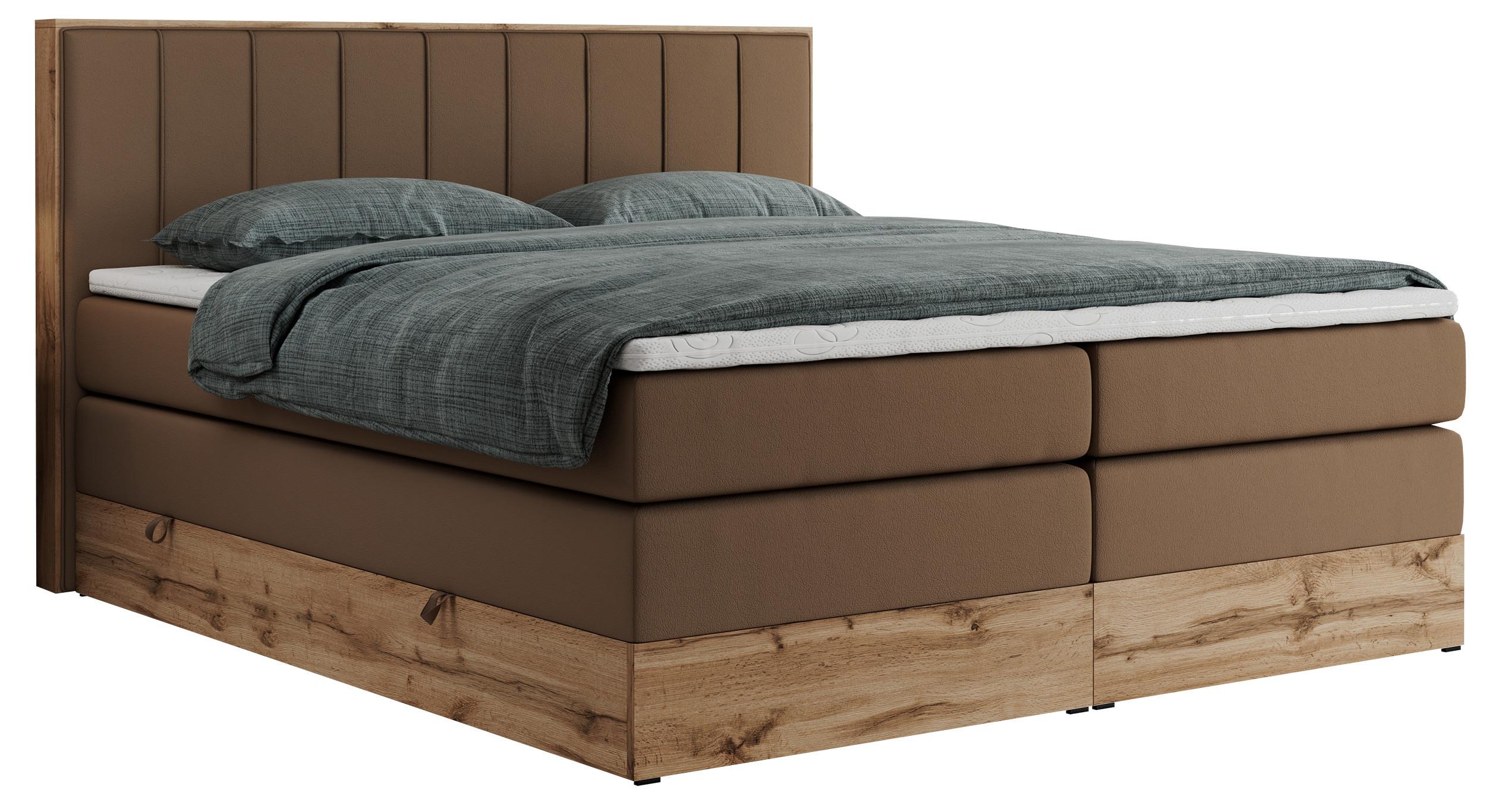 BOXSPRINGBETT BELLISSIMO KING 140/200 Braun Kunstleder - H4 - Braun, Holz/Textil (140/200cm) - MKS