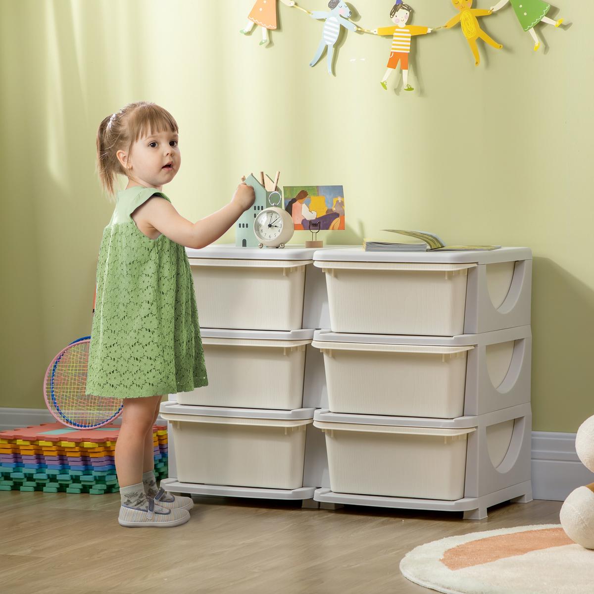 SCHUBLADENSCHRANK für Kinder Aufbewahrungsboxen mit 6 Ebenen Kindermöbel Creme - Creme, Kunststoff (37/56.5/75cm) - HOMCOM