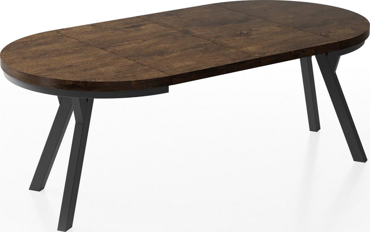 ESSTISCH Lume runder ausziehbarer, Lefkas Eiche 90-170/90/76 cm - Alteiche/Schwarz, Holz/Holzwerkstoff (90/170/76cm) - WFL GROUP