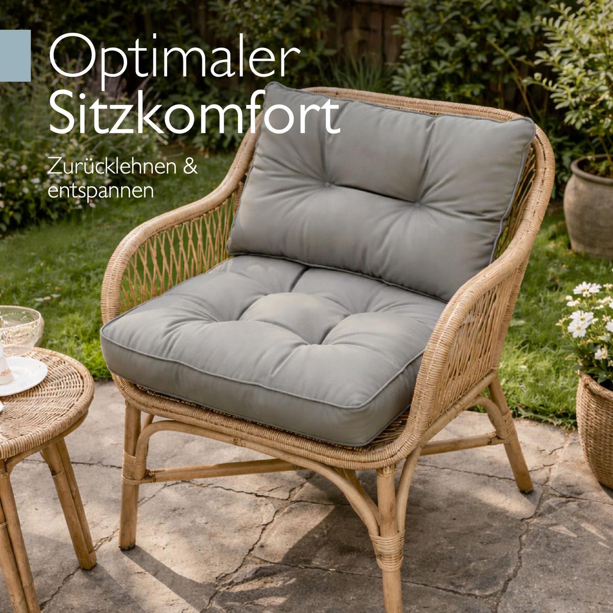 LOUNGEKISSEN Flair Outdoor Sitz 50x50x10cm mit Rücken 50x40x12cm Hellgrau (2tlg) - Hellgrau, Textil (50/50cm) - Beautissu 
