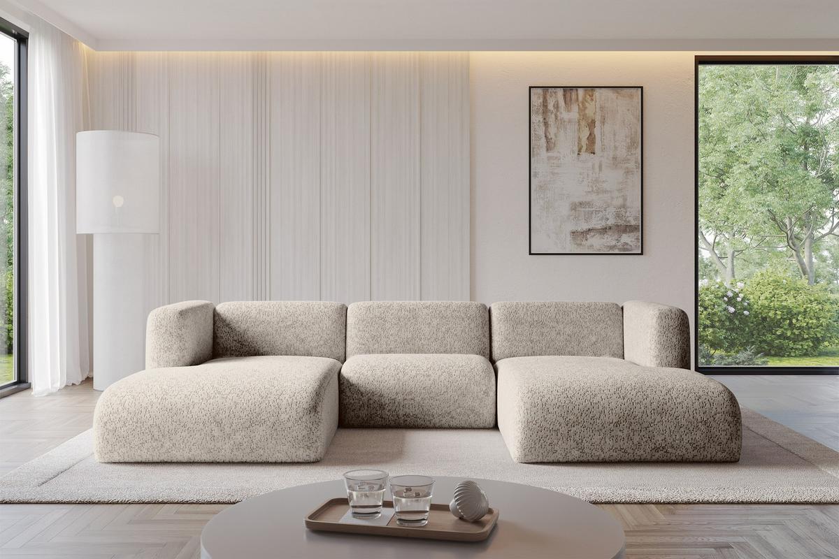 WOHNLANDSCHAFT MIRA-U1 317x179x70 Beige Velours - Beige/Schwarz, Holzwerkstoff/Kunststoff (317/70/179cm) - ALTDECOR