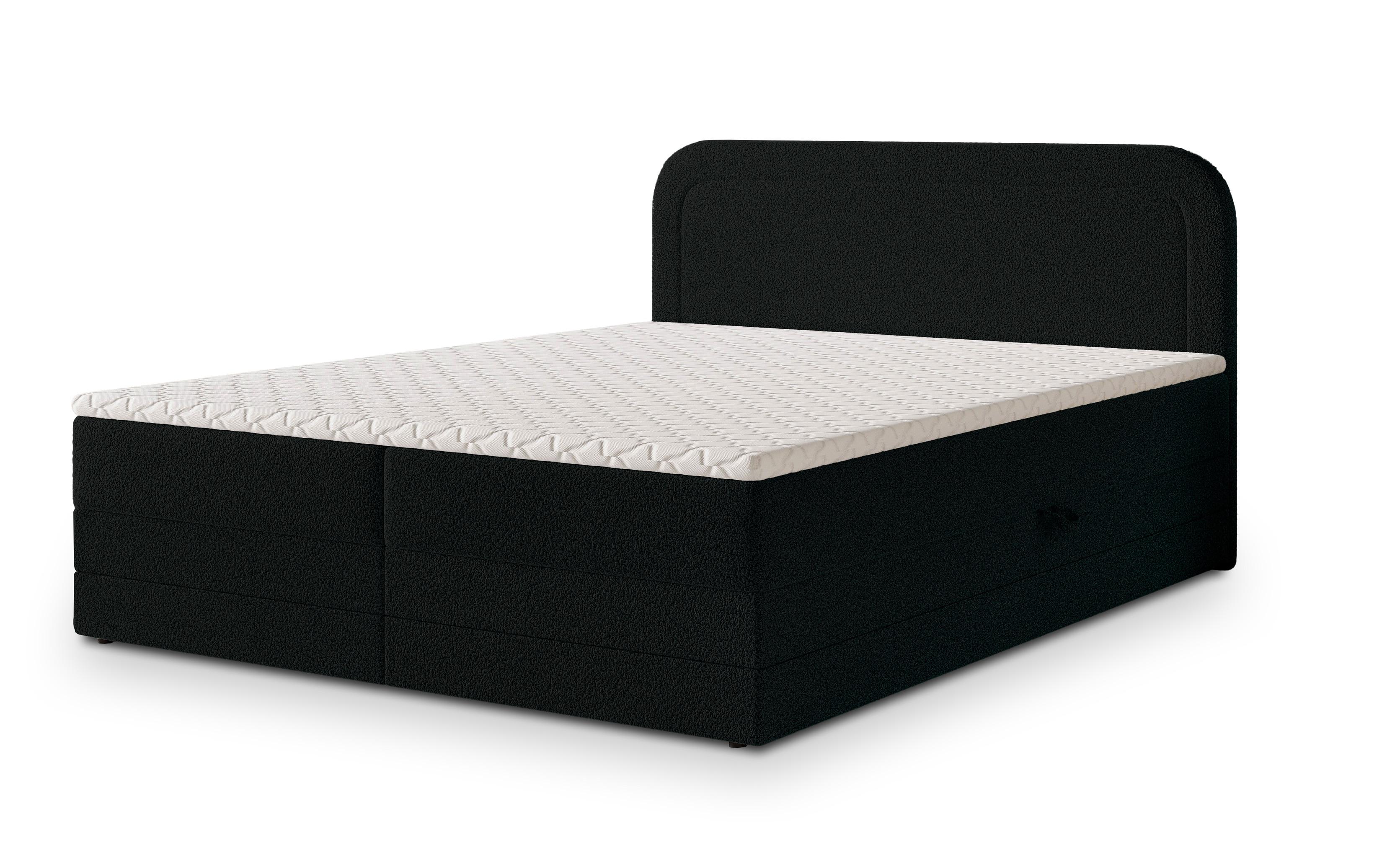 BOXBETT ARMEL 180x200 cm mit Matratze und Topper - Schwarz - Schwarz, Holz (180/200cm) - MASSENO