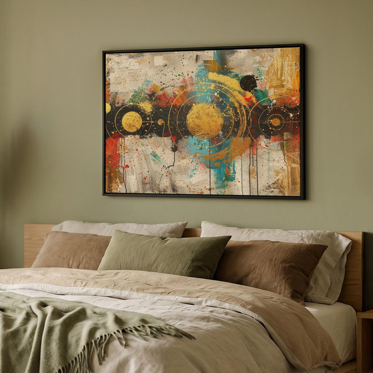 LEINWAND Bilder mit Rahmen - Abstrakt - Kunst - Gold - Modern - 100x70 - Multicolor, Textil (100/70cm) - MuchoWow