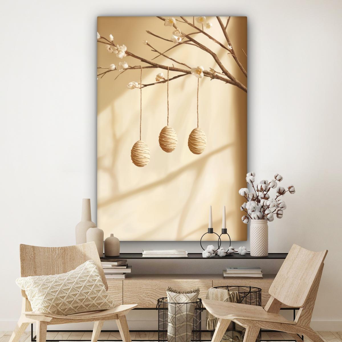 LEINWANDBILD Beige - Osterkuchen - Eier Deko Groß 90x140 cm - Beige, Textil (90/140cm) - MuchoWow