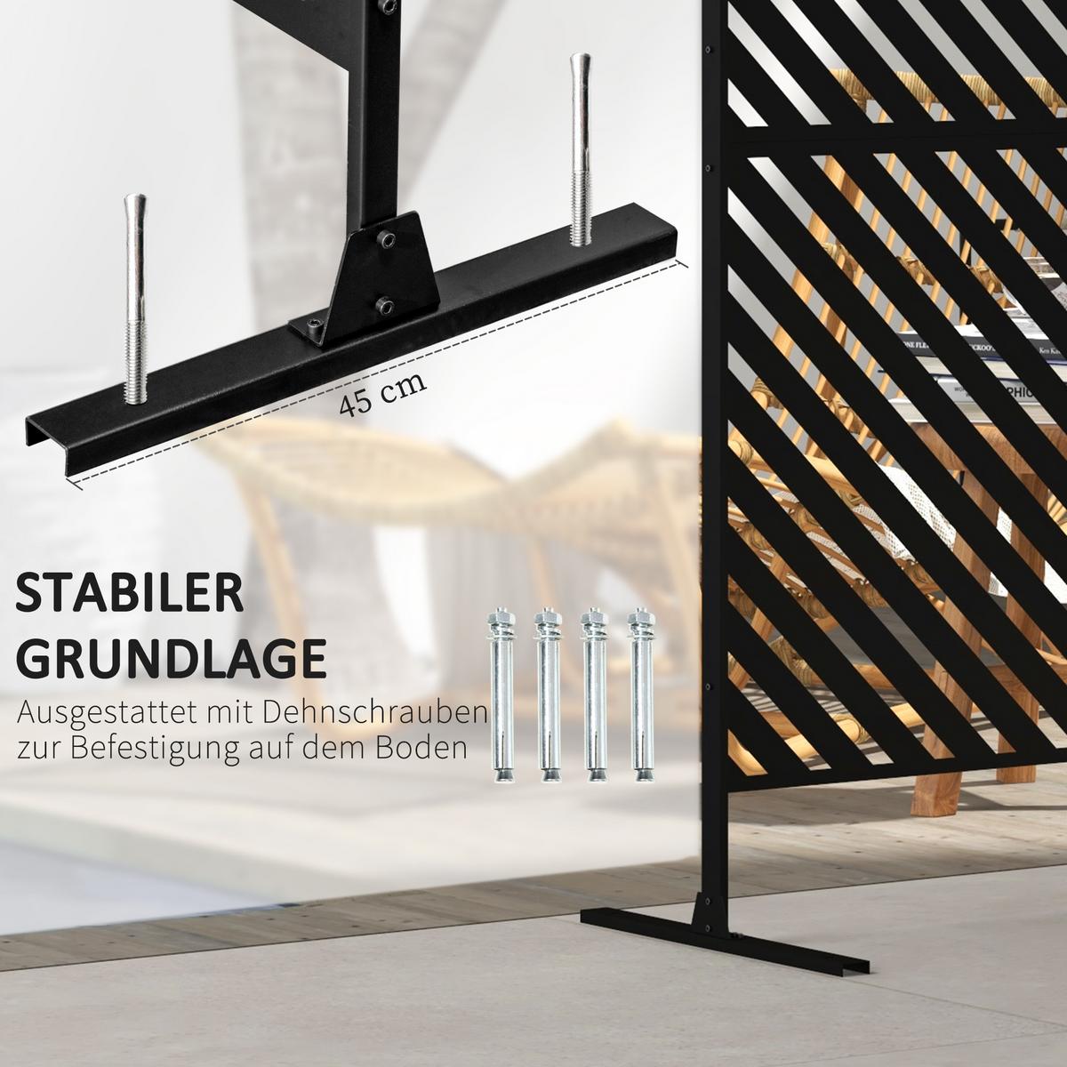 GARTENSICHTSCHUTZ, Stahl, Schwarz - Schwarz, Metall (45/198cm) - Outsunny