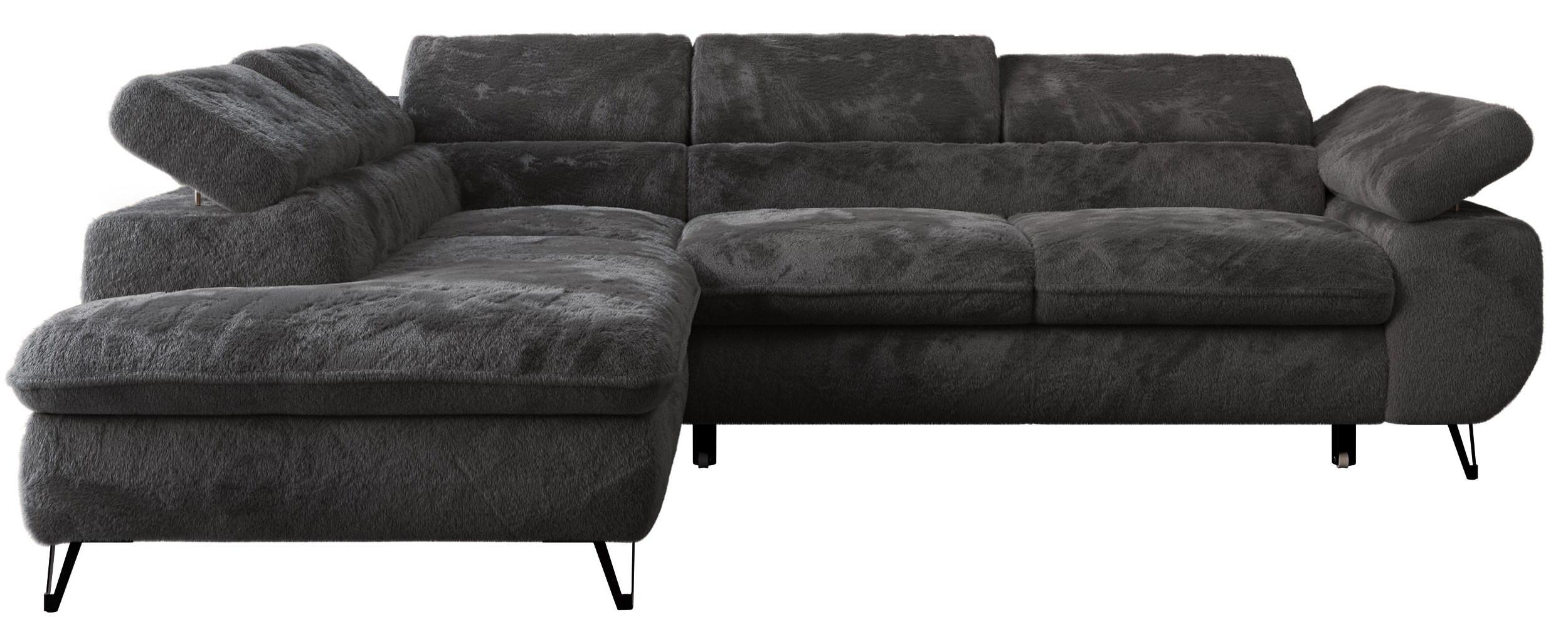 ECKSOFA PETER L Anthrazit Plüsch - Links Seite - Anthrazit/Schwarz, Textil/Metall (208/273cm) - MKS