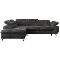 ECKSOFA PETER L Anthrazit Plüsch - Links Seite - Anthrazit/Schwarz, Textil/Metall (208/273cm) - MKS