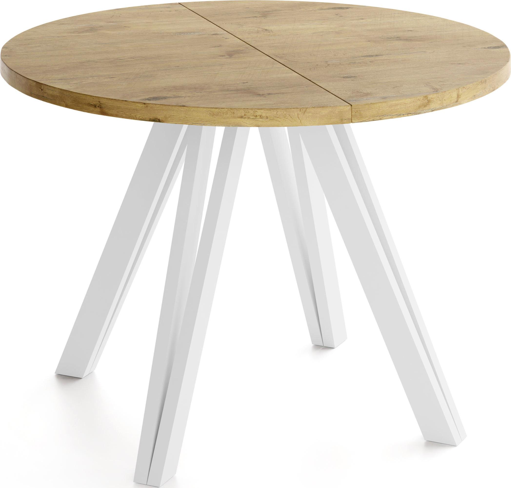 ESSTISCH Ravero runder ausziehbarer, Eiche Hell Braun 100-140/100/77 cm - Eichefarben/Weiß, Holz/Holzwerkstoff (100/140/76.5cm) - WFL GROUP