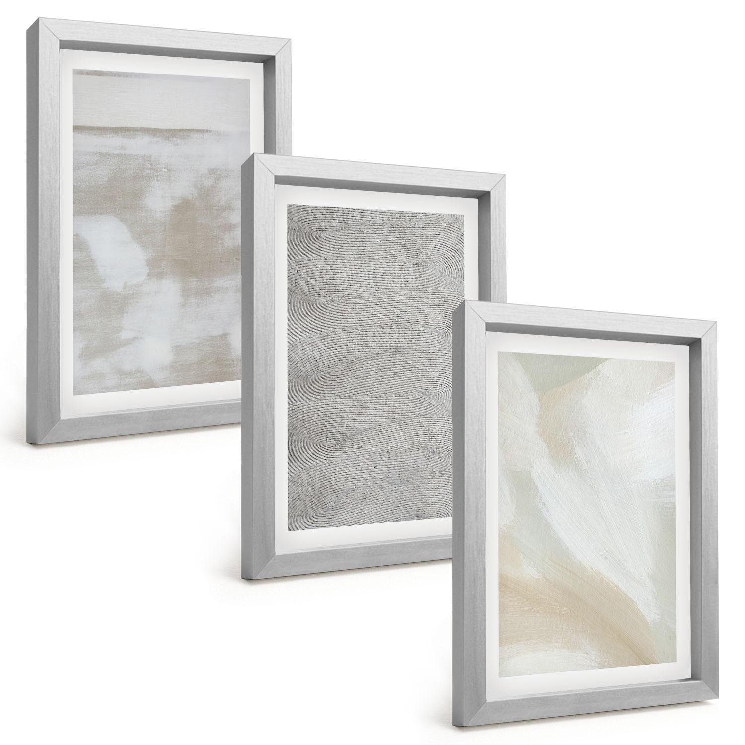 BILDER SET 3er Set - 20x30 cm Silberner Rahmen - Abstraktes modernes Design - Silberfarben, Kunststoff (20/30cm) - TULUP