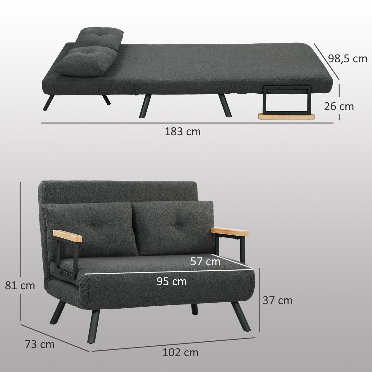 SCHLAFSOFA Stahl Polyester Dunkelgrau - Dunkelgrau/Beige, Holz/Textil (73/81/102cm) - HOMCOM