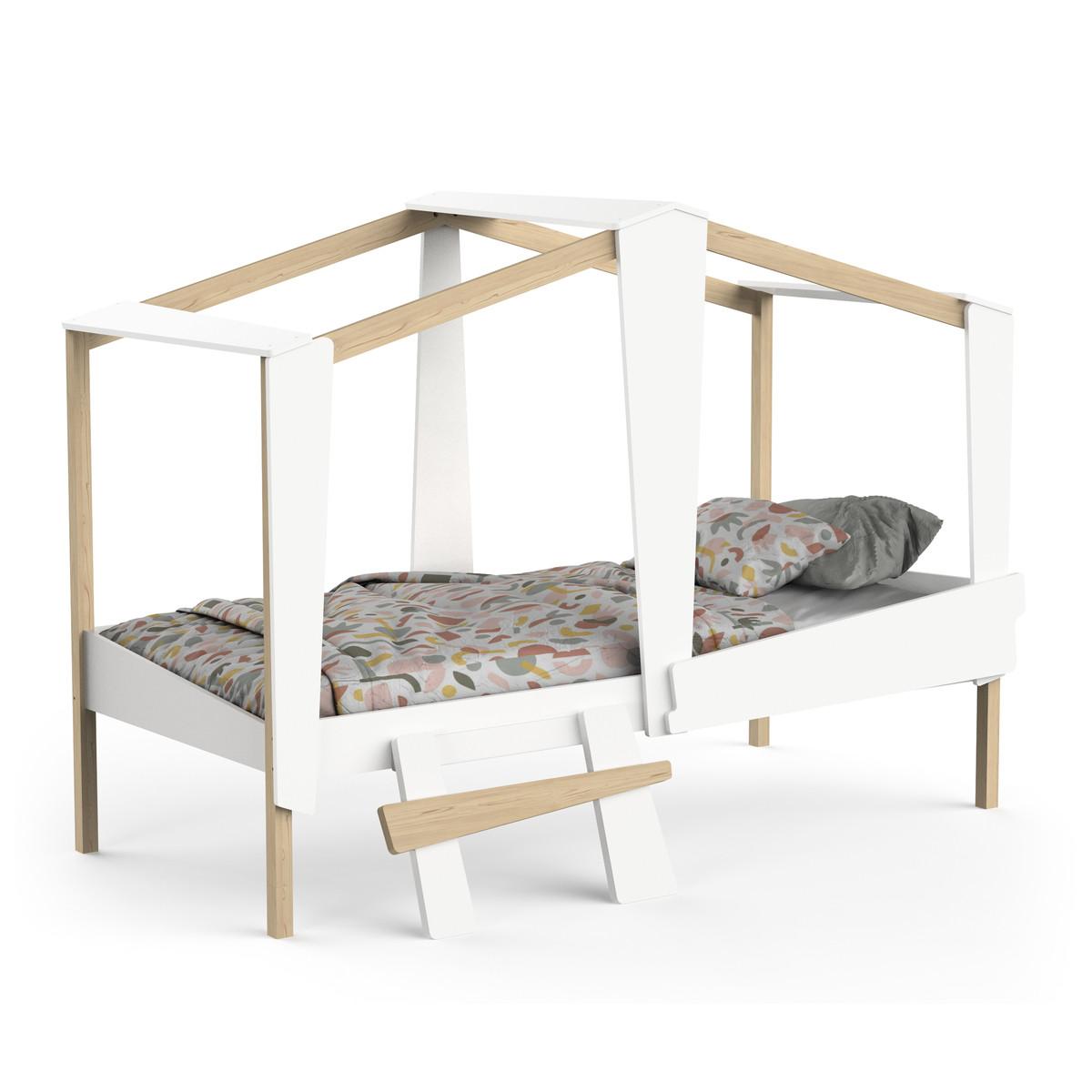 HAUSBETT 90x200 cm mit Schublade Weiß und Eichedekor - CABANE - Weiß, Holzwerkstoff (200/90cm) - Calicosy