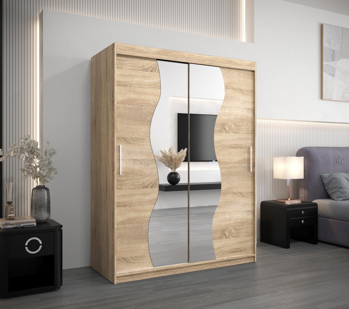 SCHWEBETÜRENSCHRANK 200/150/62 2-türig - Silberfarben/Sonoma Eiche, Holz/Kunststoff (150/200/62cm) - MÖBEL KRYSPOL