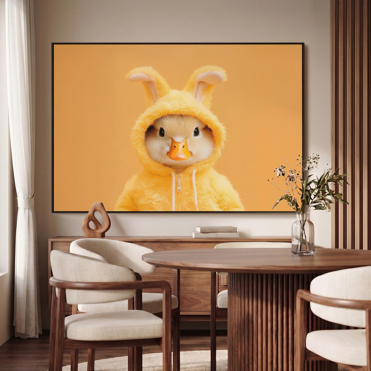 LEINWAND Bilder mit Rahmen - Osterhase - Kostüm - Ente - 150x100 - Gelb, Textil (150/100cm) - MuchoWow