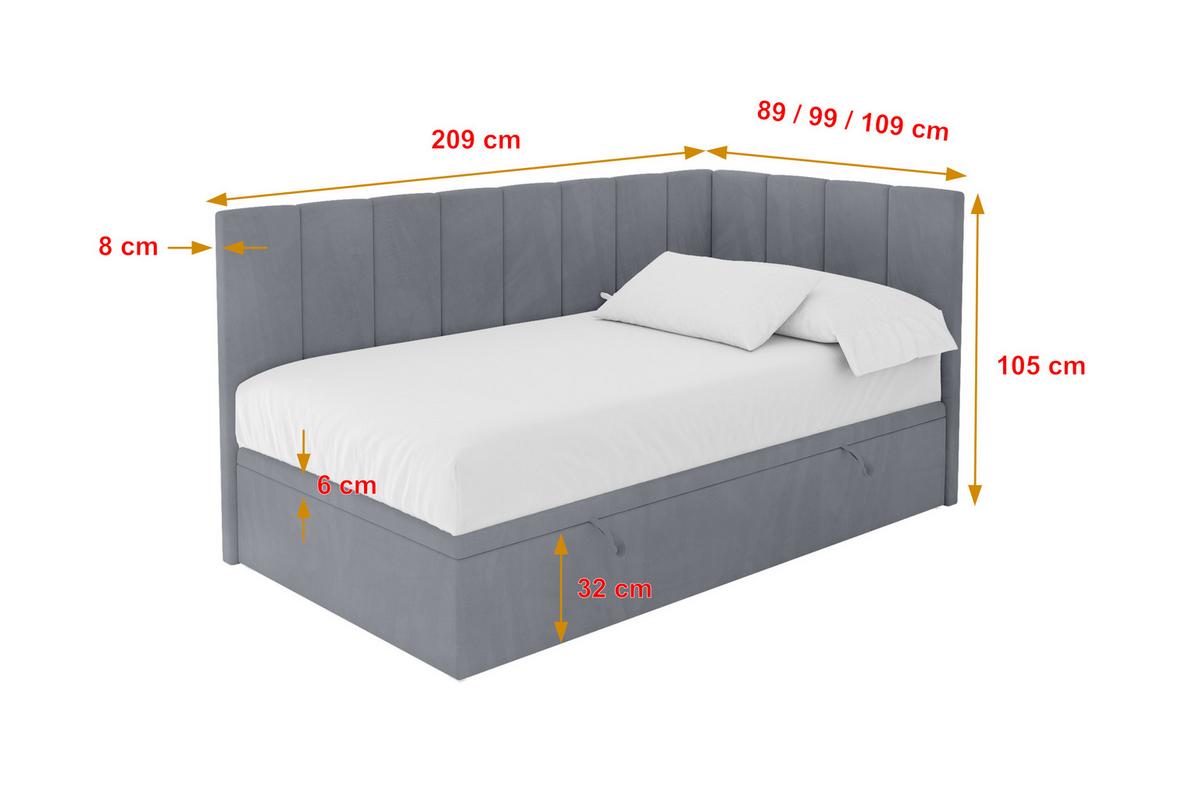EINZELBETT Jugendbett mit Bettkasten Links, mit Matratze - LOVY 100x200 Grau - Grau, Holzwerkstoff/Textil (100/200cm) - ALTDECOR