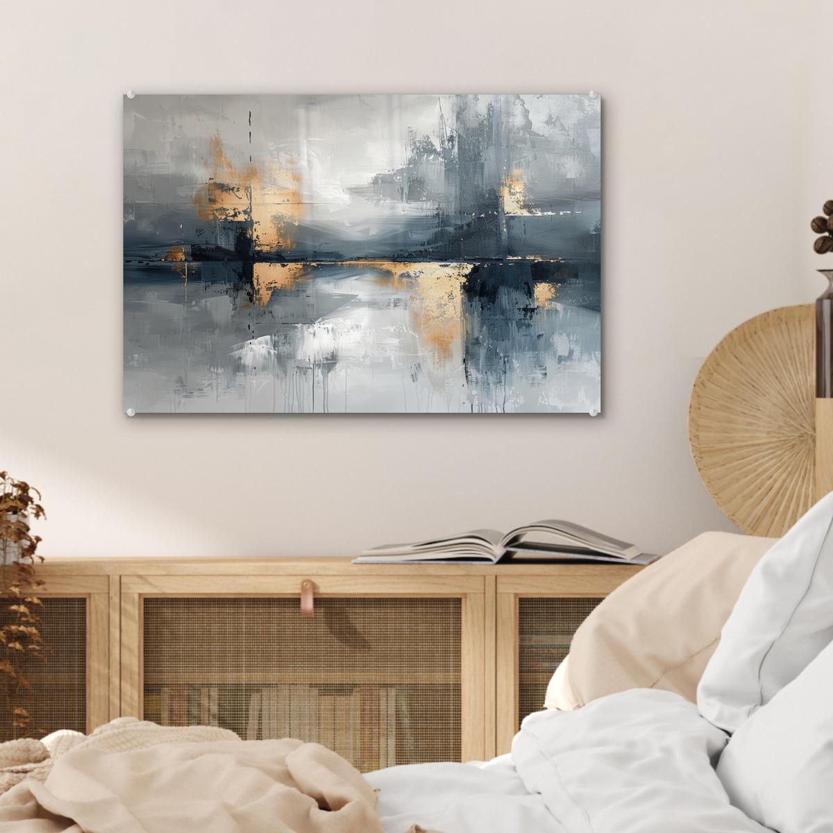 ACRYLGLASBILD Kunst - Grau - Gold - Abstrakt Wanddeko 60x40 cm - Dunkelgrau, Glas (60/40cm) - MuchoWow