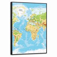 LEINWAND Bilder mit Rahmen - Weltkarte - Statistisch - Blau - Erde - Bildung - 70x100 - Blau, Textil (70/100cm) - MuchoWow