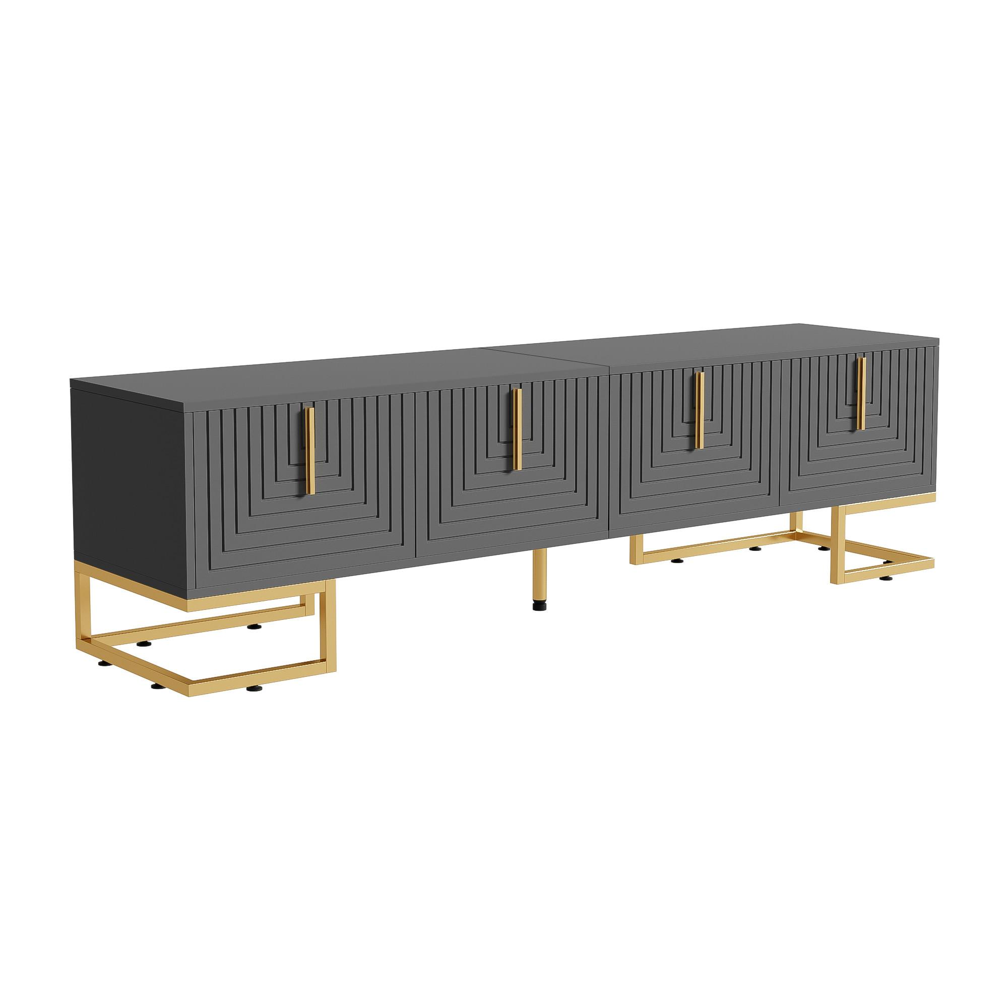 TV-LOWBOARD Grau & Gold 170 cm mit geometrischer Textur & 4 Türen - Grau, Holzwerkstoff (170/45.5/40cm) - Urban Meuble