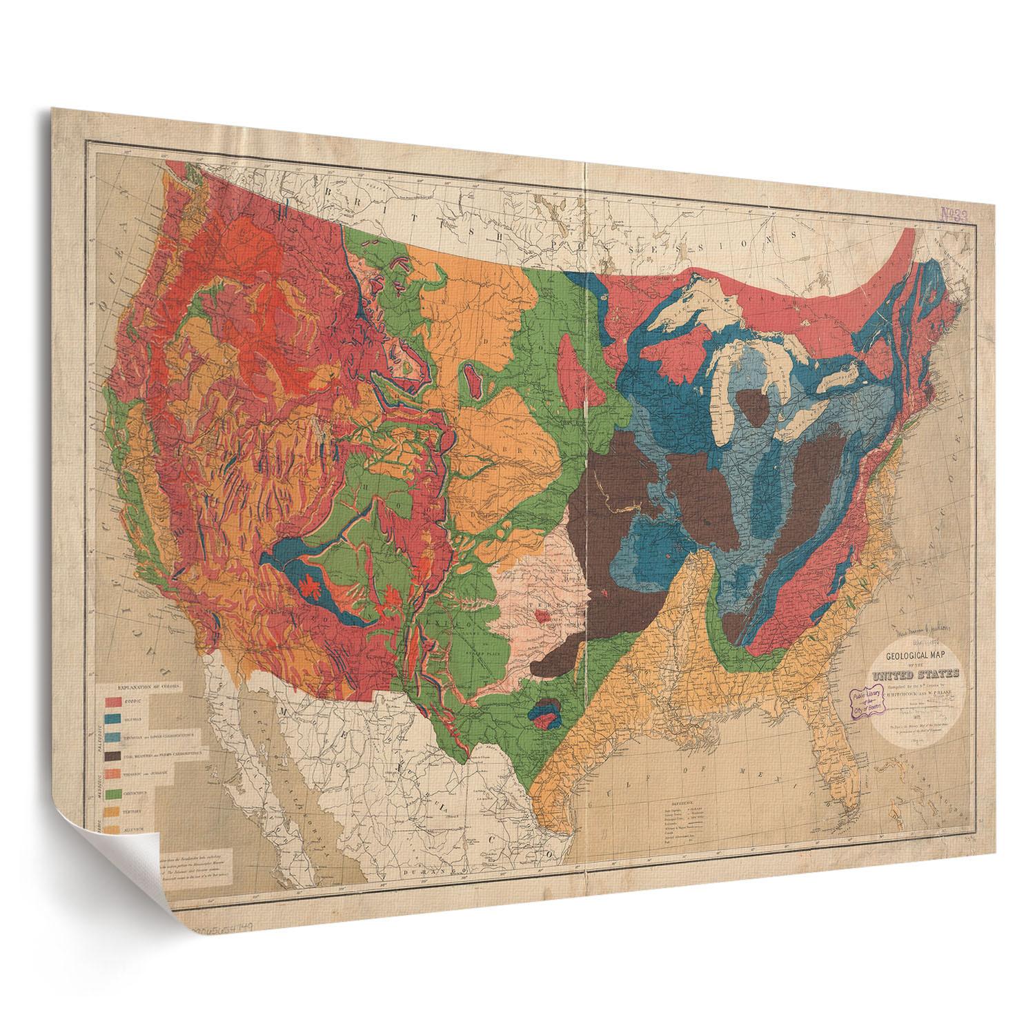 POSTER - 59x42 cm (A2) - William Blake - Geologische Karte der USA - Rot, Textil (59.4/42/0.1cm) - TULUP