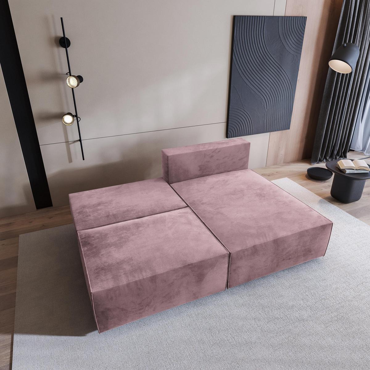 ECKSOFA FIORO M Lila Velours-Stoff mit Schlaffunktion - Lila/Grau, Holz/Kunststoff (204/148cm) - MASSENO