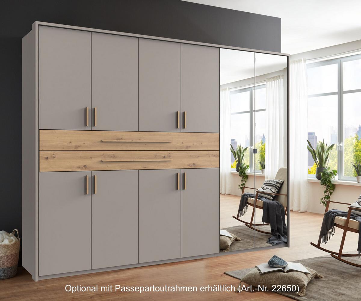 DREHTÜRENSCHRANK B270/H208/T58 cm Sandgrau, Kleiderschrank mit 2 Spiegeltüren, 2 großen Schubkästen & Griffen in Eiche Artisan Dekor / 22647 - Sandfarben/Eiche Artisan, Holzwerkstoff/Kunststoff (270/208/58cm) - luma-home