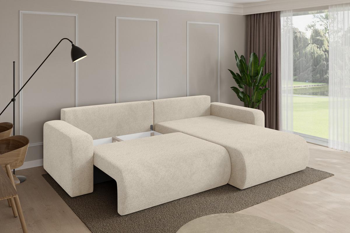 ECKSOFA mit Schlaffunktion Ottomane Rechts BERY-L 276x193x88 Creme Velours - Creme/Schwarz, Holzwerkstoff/Kunststoff (276/193cm) - ALTDECOR