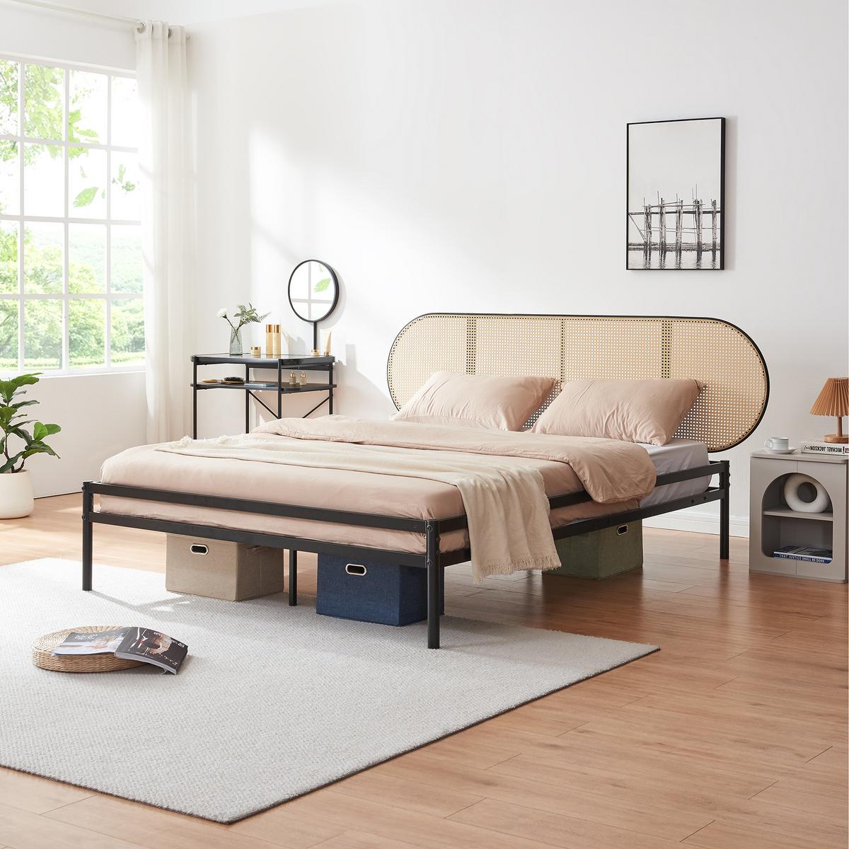 METALLBETT Linköping - Beige/Schwarz, Metall (160/200cm) - [en.casa]