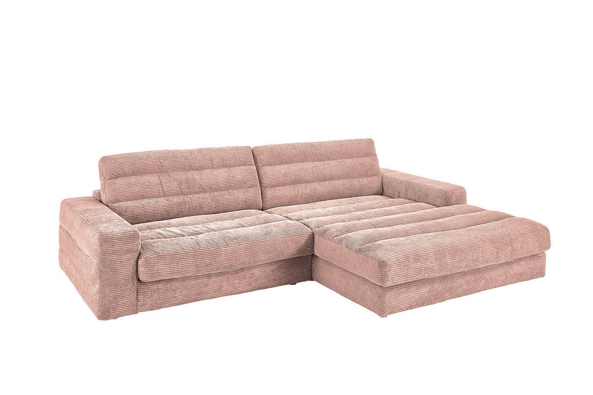 ECKSOFA LANA SOFA Pink Cord - Pink/Schwarz, Textil (296/205cm) - KAWOLA
