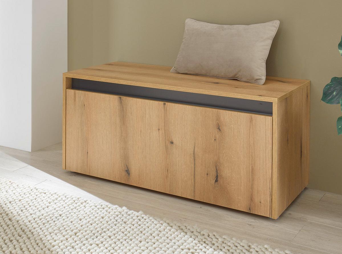 GARDEROBENBANK Evoke Eiche, grau 100 cm, Garderobe Sitzbank mit Stauraum - Eichefarben/Schwarz, Holzwerkstoff/Kunststoff (100/45/45cm) - Furn.Design