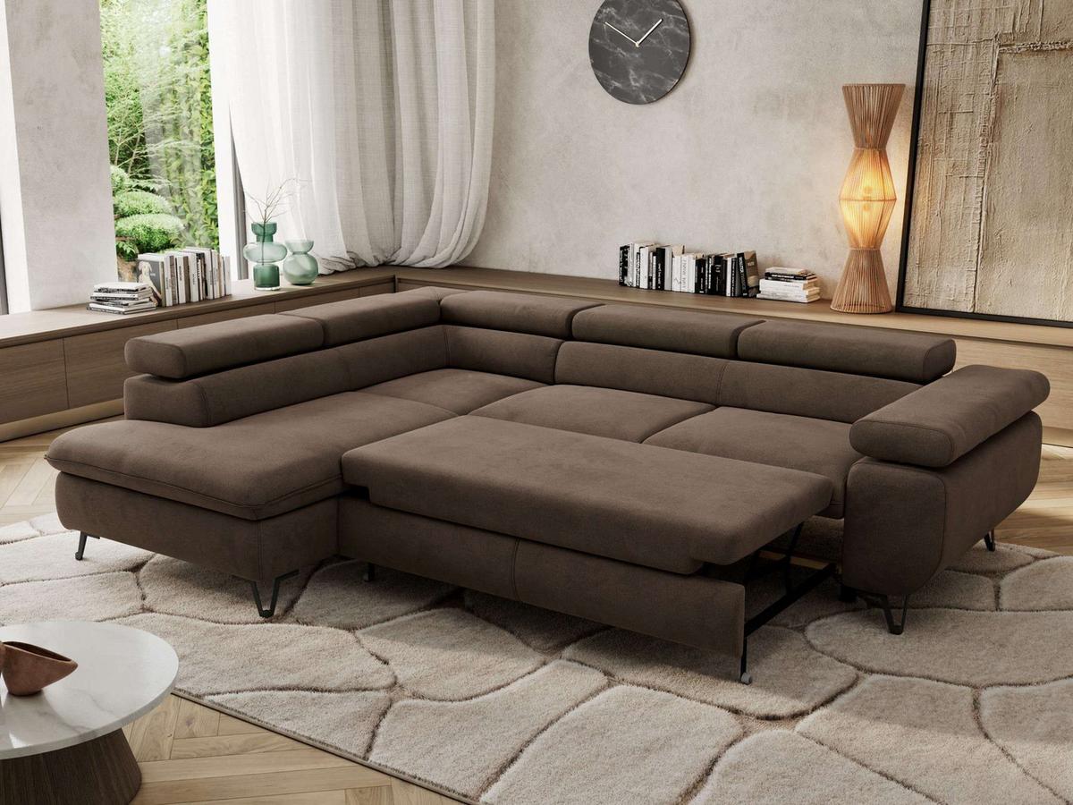 ECKSOFA PABLO L Braun Velvet - Links Seite - Schwarz/Braun, Textil/Metall (208/273cm) - MKS