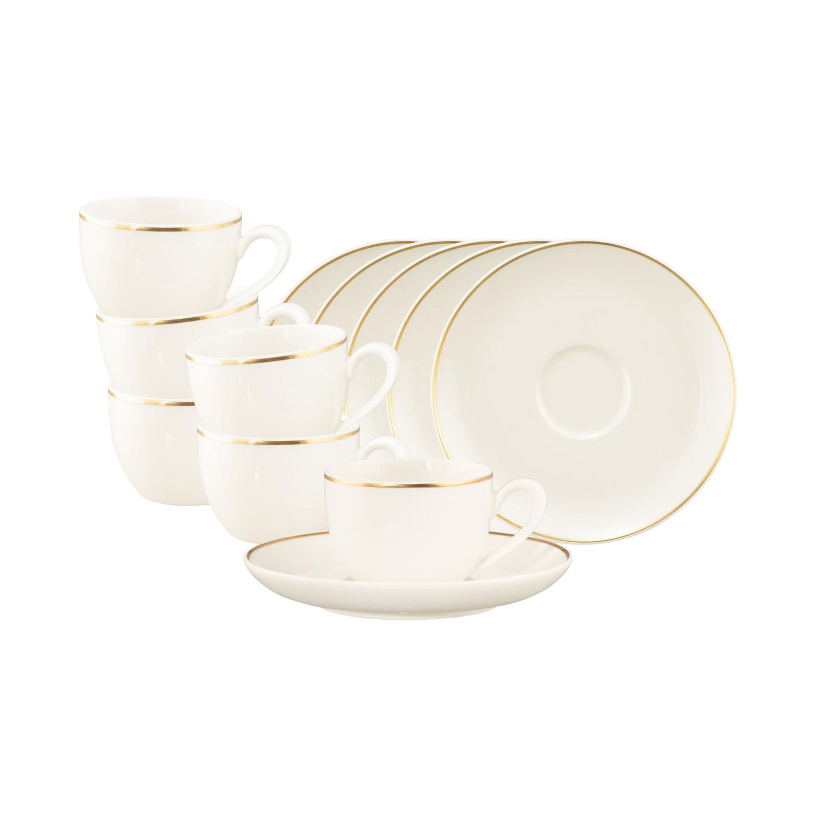 ESPRESSOTASSEN MIT UNTERTASSEN Savona Goldlinie creme 110 ml 6er Set - Creme, Keramik (13/6.8/13cm) - Seltmann Weiden