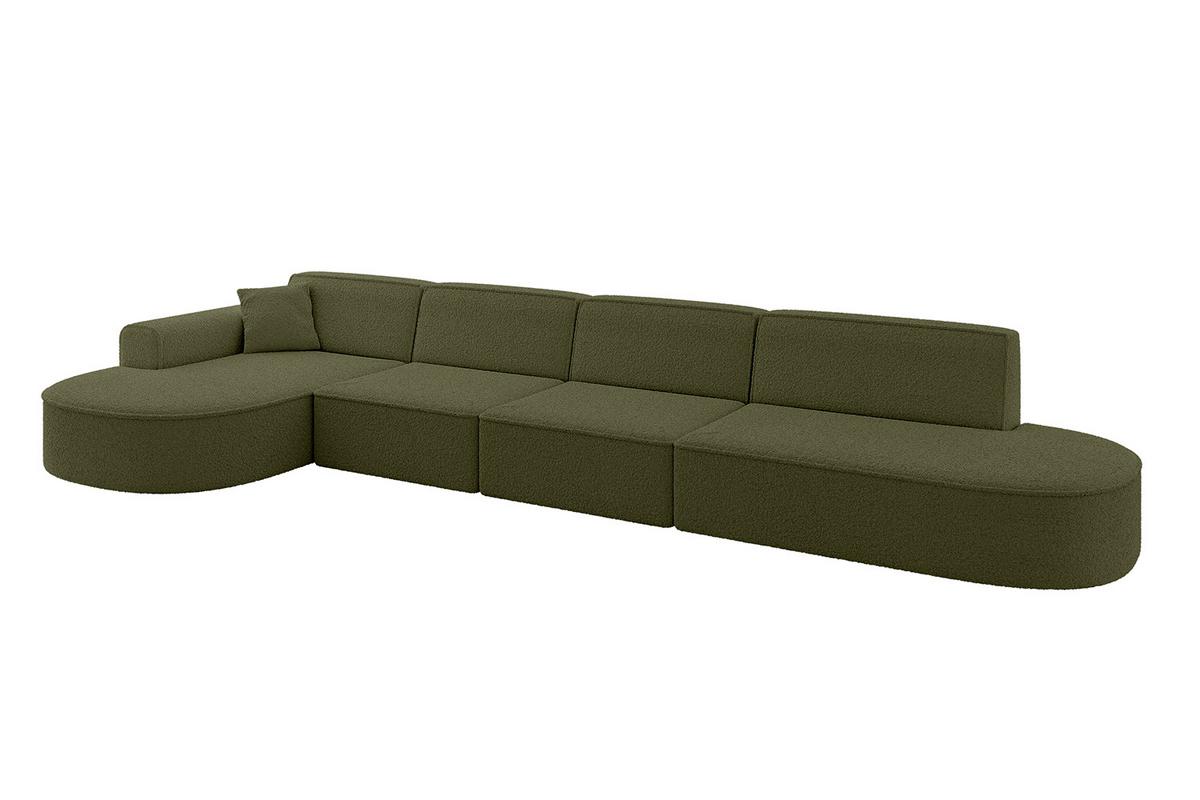 ECKSOFA Ottomane Links MARI-L3 - 413x171x79 cm Grün Bouclé - Schwarz/Grün, Holzwerkstoff/Kunststoff (165/406cm) - ALTDECOR