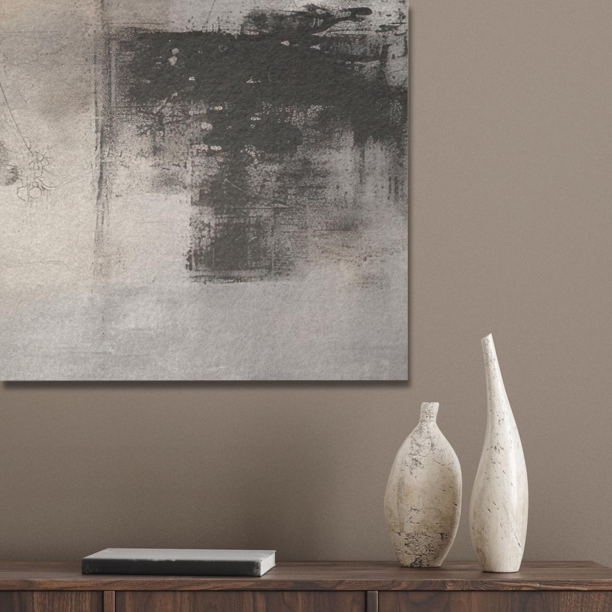 AKUSTIKBILD Abstrakt - Kunst - Grau Wandbild Wohnzimmer 100x70 cm - Hellgrau, Kunststoff (100/70/0.9cm) - MuchoWow
