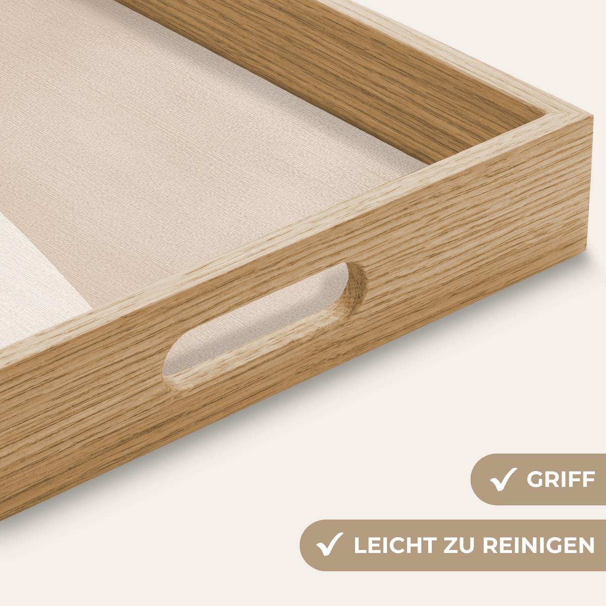 TABLETT Abstrakt - Japandi - Beige - Modern 50x35 cm - Schwarz, Holz (50/5/5cm) - OnlyWow