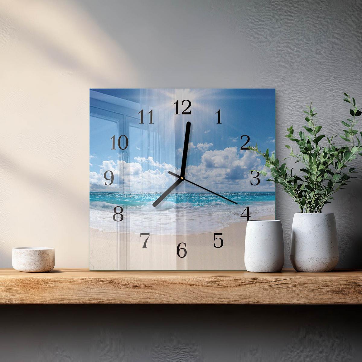 WANDUHR aus Glas 30x30 cm - Meer - Blau, Glas (30/30/0.4cm) - TULUP