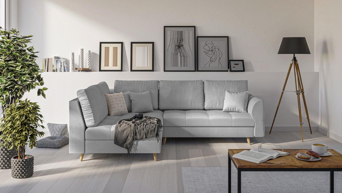 ECKSOFA MIT HOCKER Lorine Mikrofaser Grau - Hellbraun/Grau, Buchenholz/Textil (231/161cm) - S-Style Möbel
