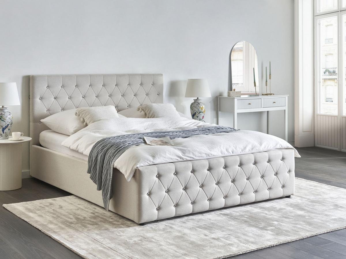 BETT mit Stauraum 160/200 cm Stoff Beige Amiens - Beige, Textil (160/200cm) - Beliani