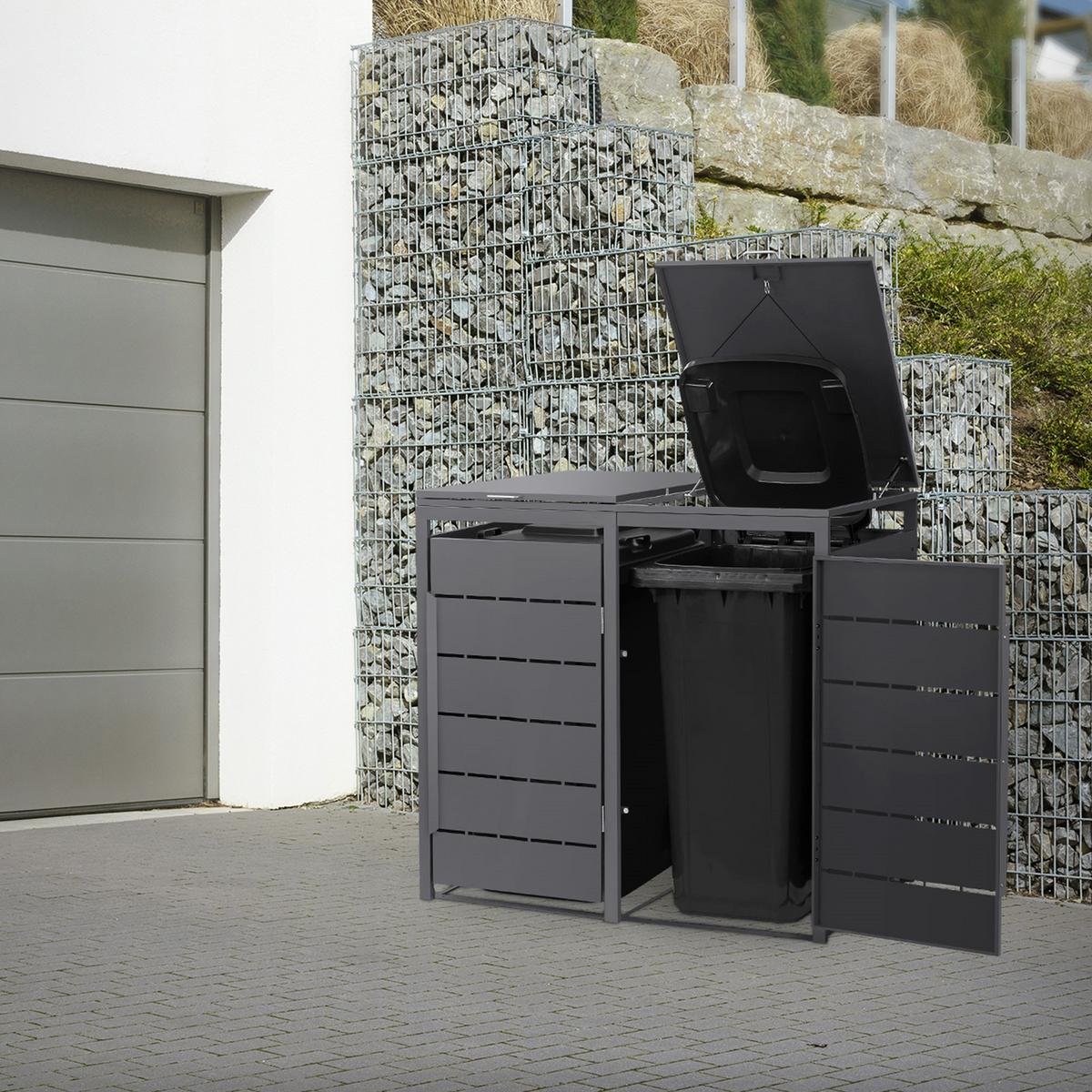 MÜLLTONNENBOX 2er 240L 132x80x120 cm Anthrazit aus Stahl wetterfest - Anthrazit, Metall (80/120/132cm) - ML-DESIGN