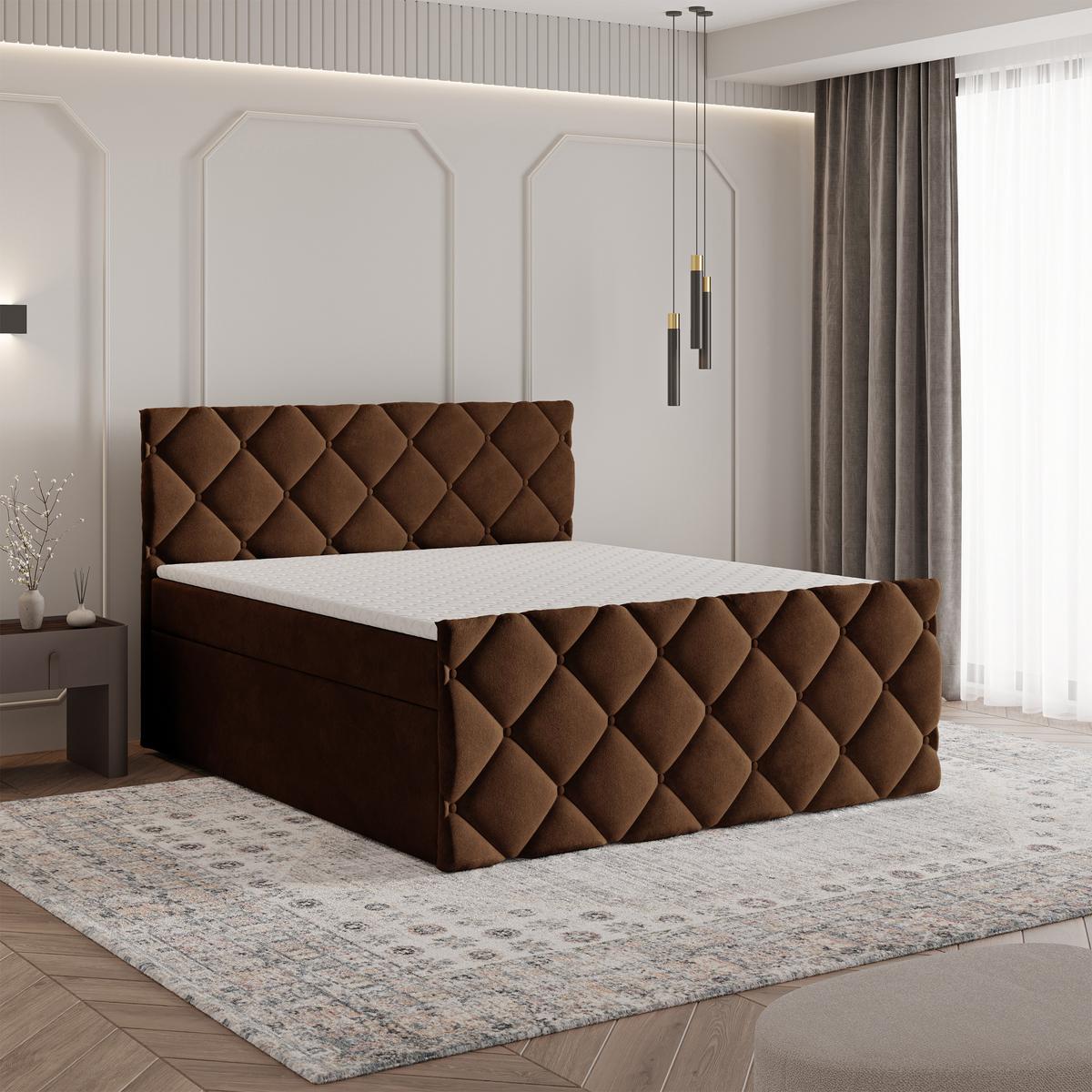 BOXBETT ROVARI 160x200 cm mit Matratze und Topper - Braun - Braun, Holz (160/200cm) - MASSENO