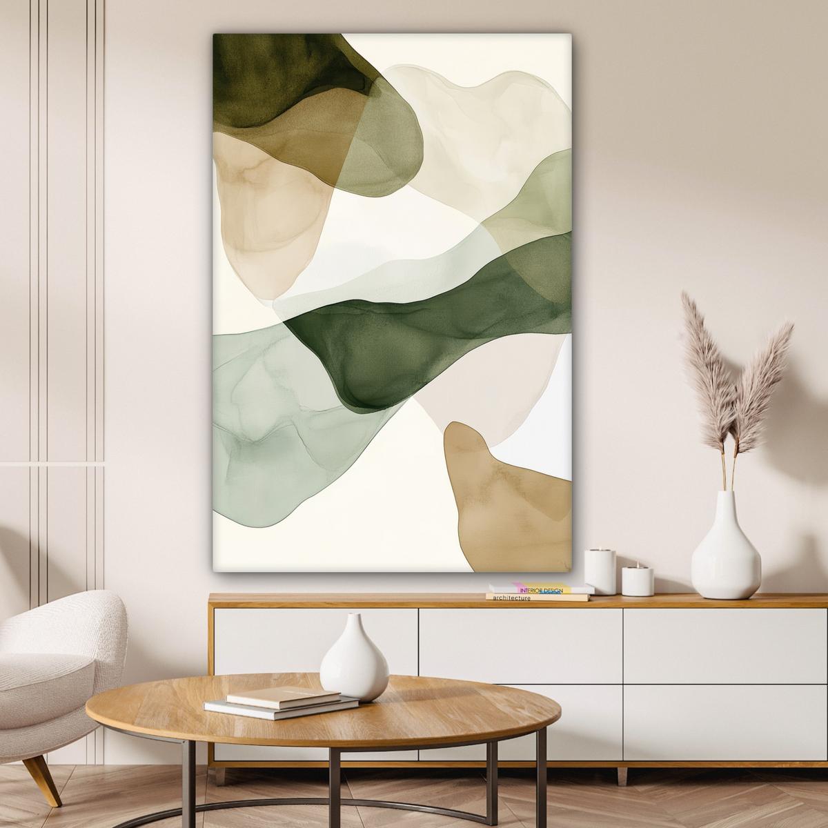 LEINWANDBILD Japandi - Abstrakt - Grün Deko XXL 80x120 cm - Salbeigrün, Textil (80/120cm) - MuchoWow