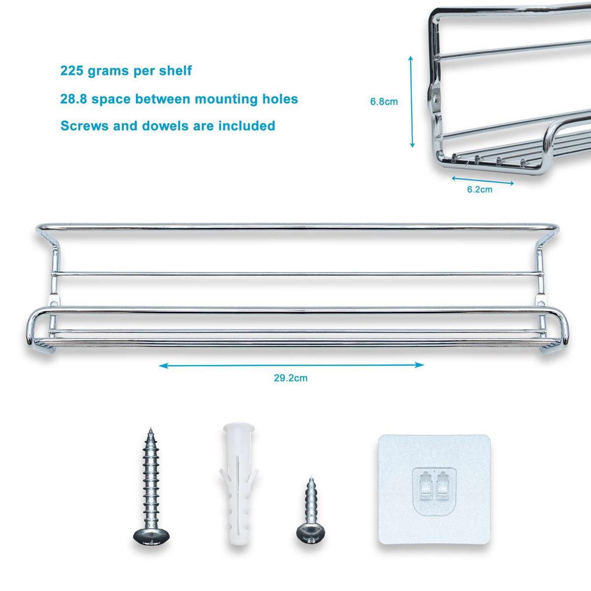 GEWÜRZREGAL-SET mit selbstklebenden Haken - Silberfarben, Metall (6.2/6.8/29.2cm) - Intirilife