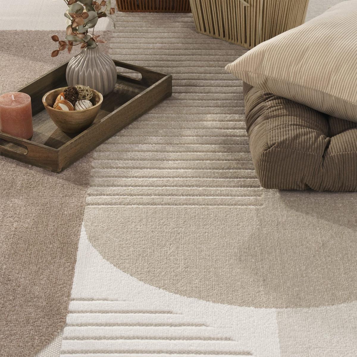 KURZFLORTEPPICH, abstrakt, aus Polypropylen, Beige, Ø 160 cm - Beige, Textil (160/160cm) - KADIMA DESIGN
