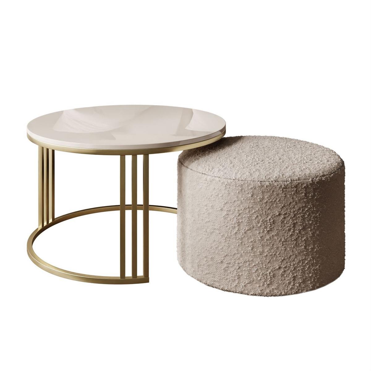 COUCHTISCH mit Hocker LORI Hochglanz gebürstetes Gold/glänzender Kaschmir/Coral 50 - Kaschmir, Metall (70/70/49cm) - Lookway