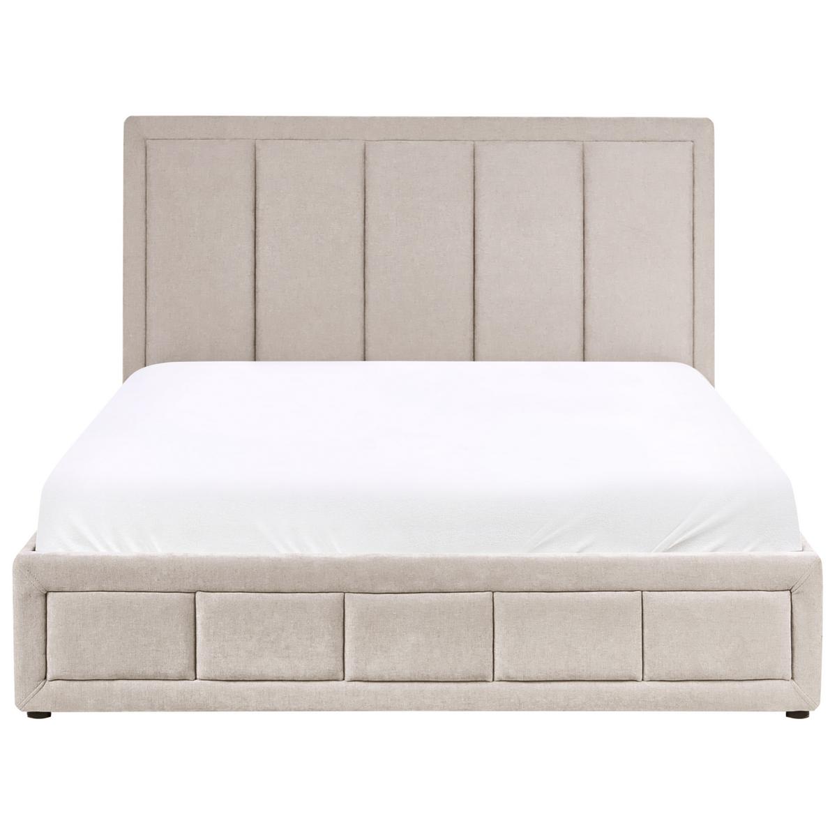 BETT mit Stauraum 160/200 cm Chenillegewebe Taupe Quiberon - Taupe, Textil (160/200cm) - Beliani