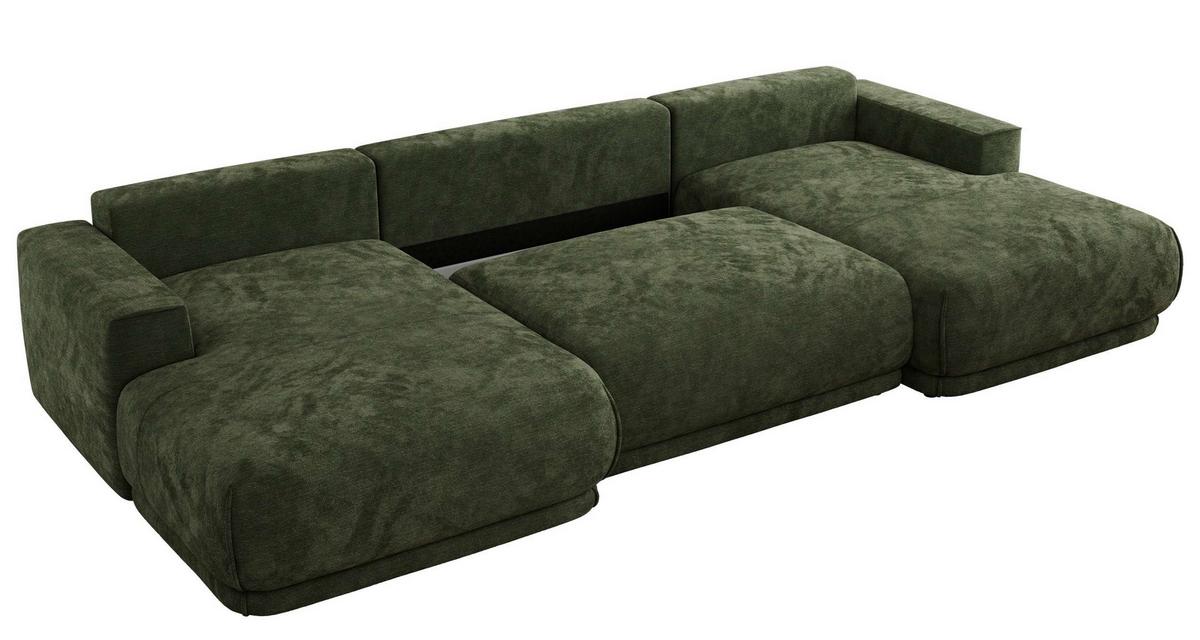 WOHNLANDSCHAFT RINA U Dunkelgrün Schenille glatt - Dunkelgrün/Schwarz, Kunststoff/Textil (360/85/170cm) - MKS
