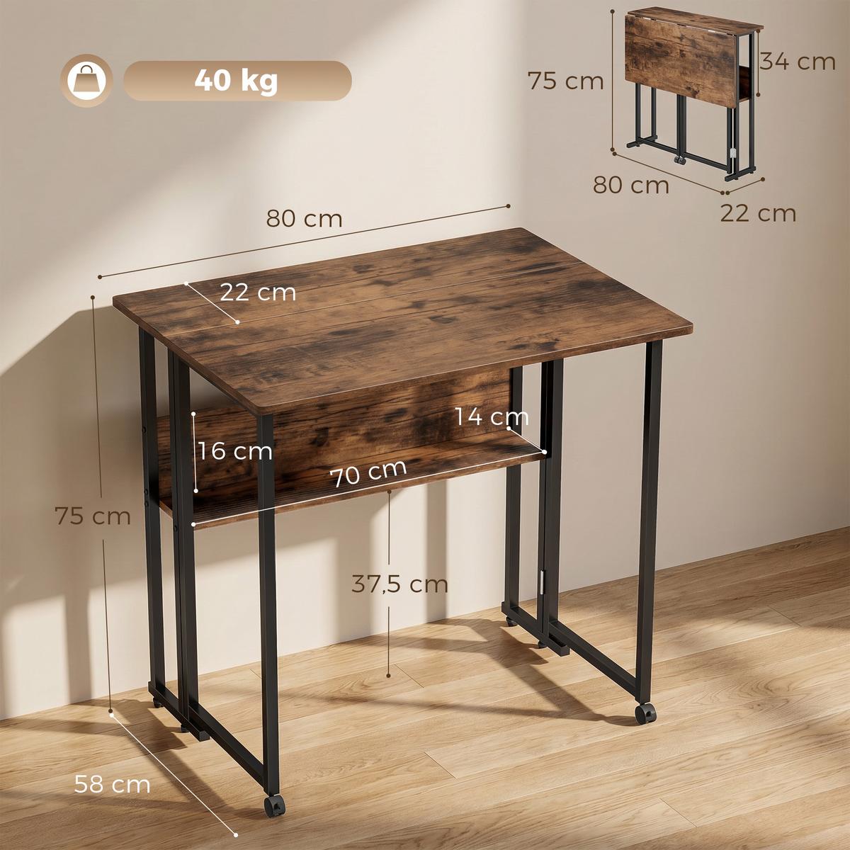KLAPPBARER-SCHREIBTISCH Spanplatte Metall Rustikales-Braun - Braun, Holzwerkstoff (80/58/75cm) - HOMCOM