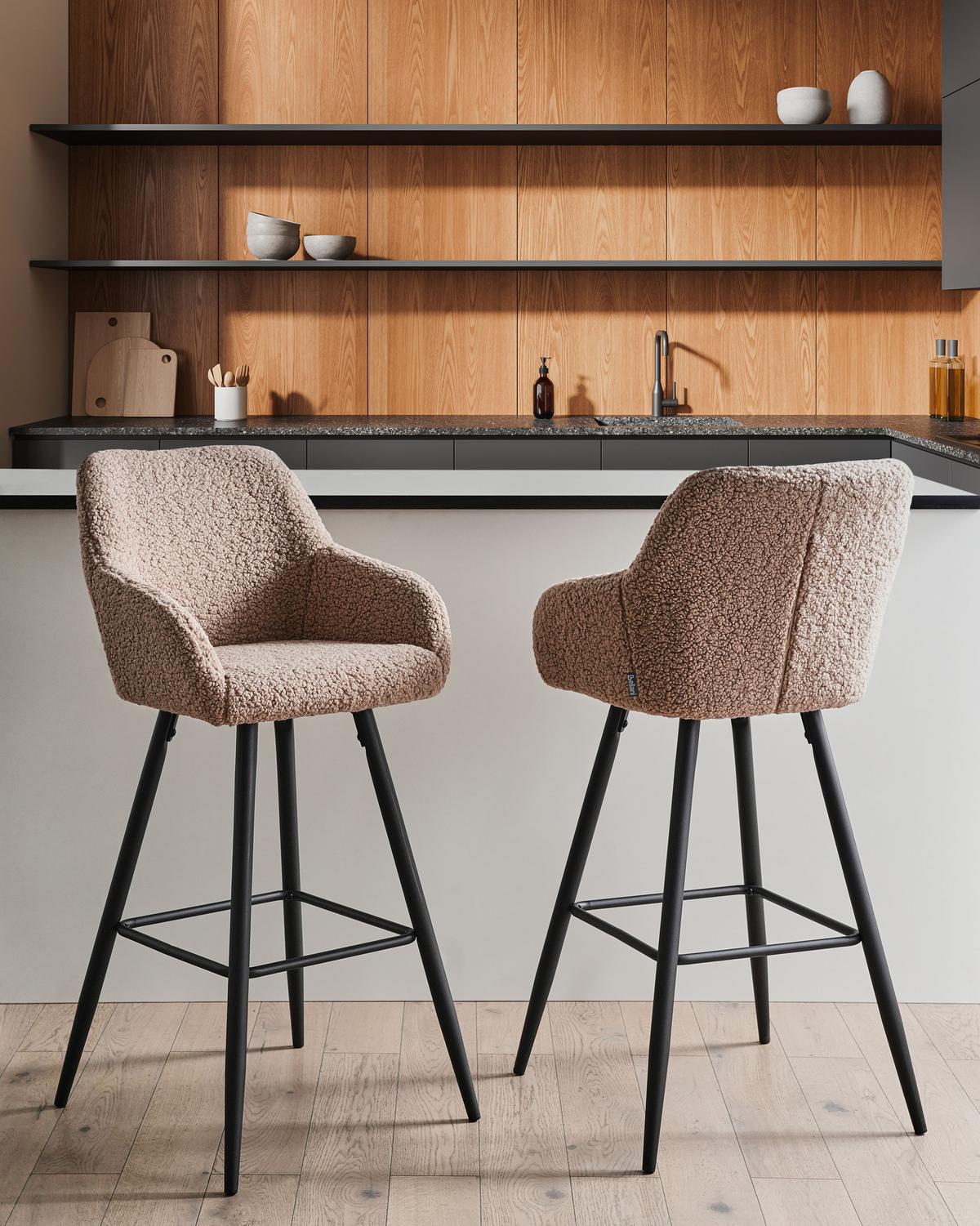 BARSTÜHLEN 2er-Set Taupe Casmalia - Taupe/Schwarz, Textil/Metall (50/103/54cm) - Beliani