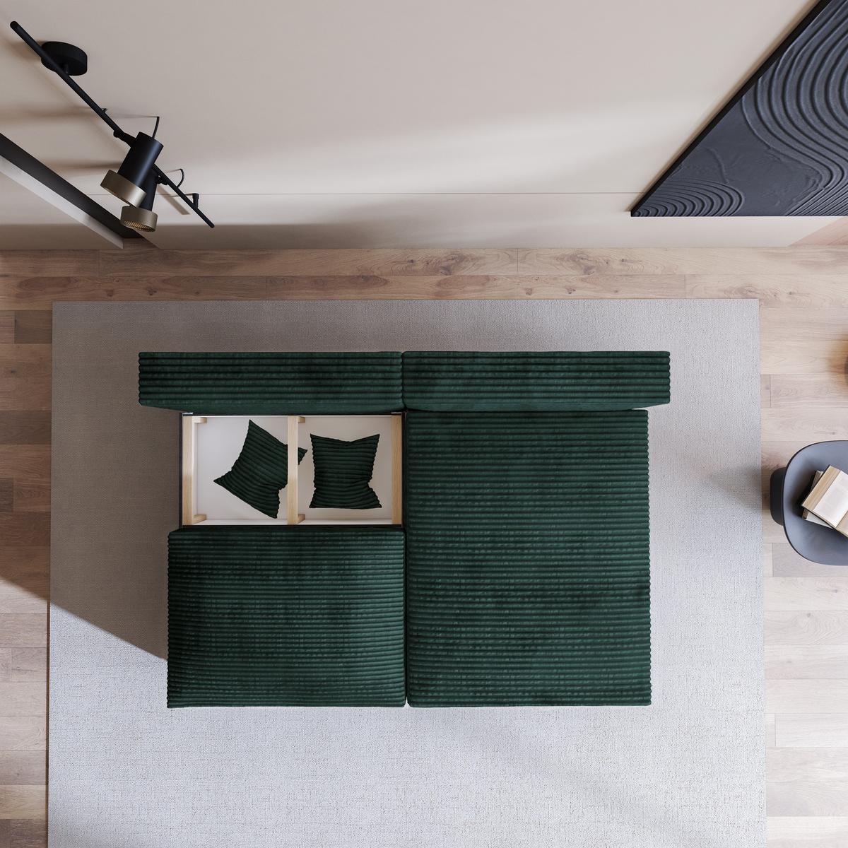 ECKSOFA FIORO Grün Kordstoff mit Schlaffunktion - Grün, Holz (204/148cm) - MASSENO