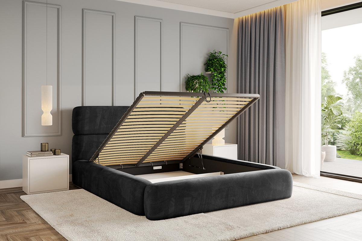 POLSTERBETT mit Bettkasten und Lattenrost, Boxbett ohne Matratze - ENORA 180x200 Schwarz - Schwarz, Holzwerkstoff/Textil (180/200cm) - ALTDECOR