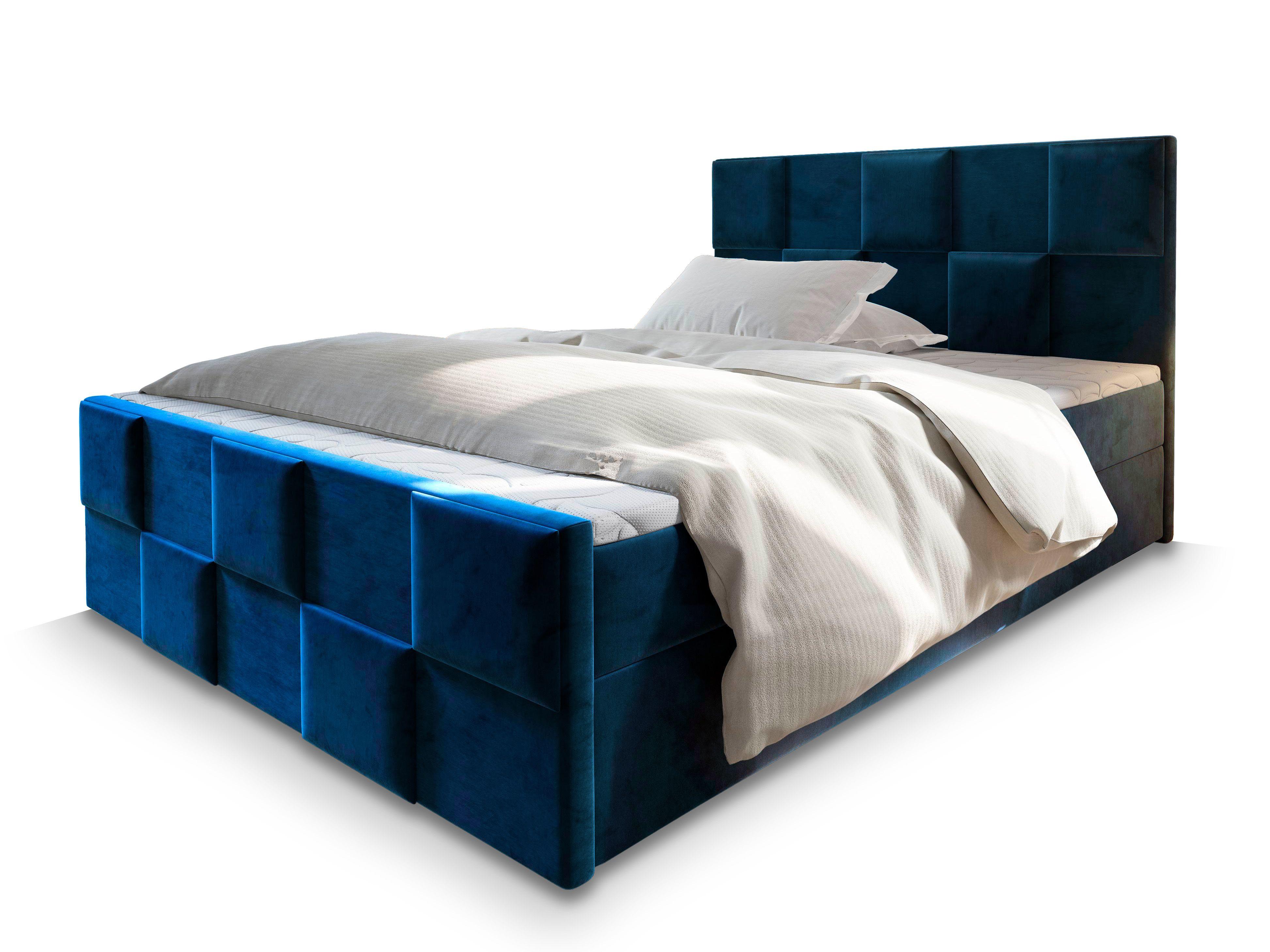 BOXBETT MONA 140x200 cm mit Matratze und Topper - Blau - Blau, Holz (140/200cm) - MASSENO